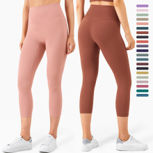 Femmes sans couture haute taille de fitness yoga gym de gym de leggings pantalons doux pantalon yoga pantalon recadré leggings capri solides